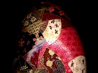 Kimono Fans Chiyogami Ukrainian Style Easter Egg Pysanky by So Jeo : Pysanky Pysanka Ukrainian Easter egg batik ukrainian easter art batik  eggshell kimono chiyogami washi origami fans cranes birds blooms gold leaf sojeo leblond artist